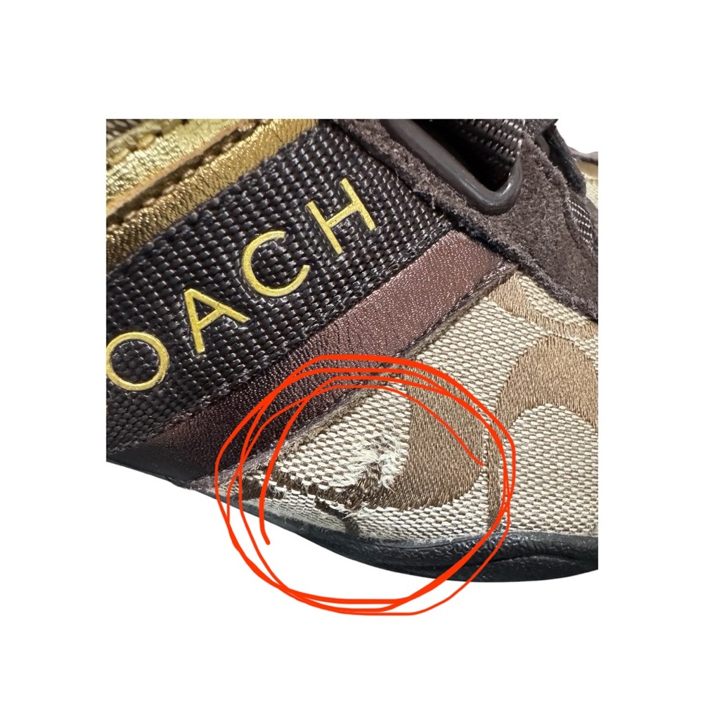 Coach Signature Monogram Sneakers Brown/Gold Velcro Strap Size 7 - Picture 11 of 11